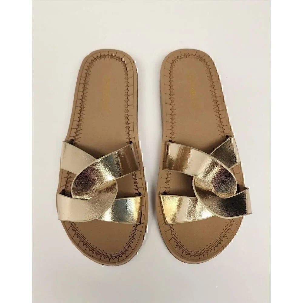 Bamboo Gold Metallic Flat Sandals Size 5.5 